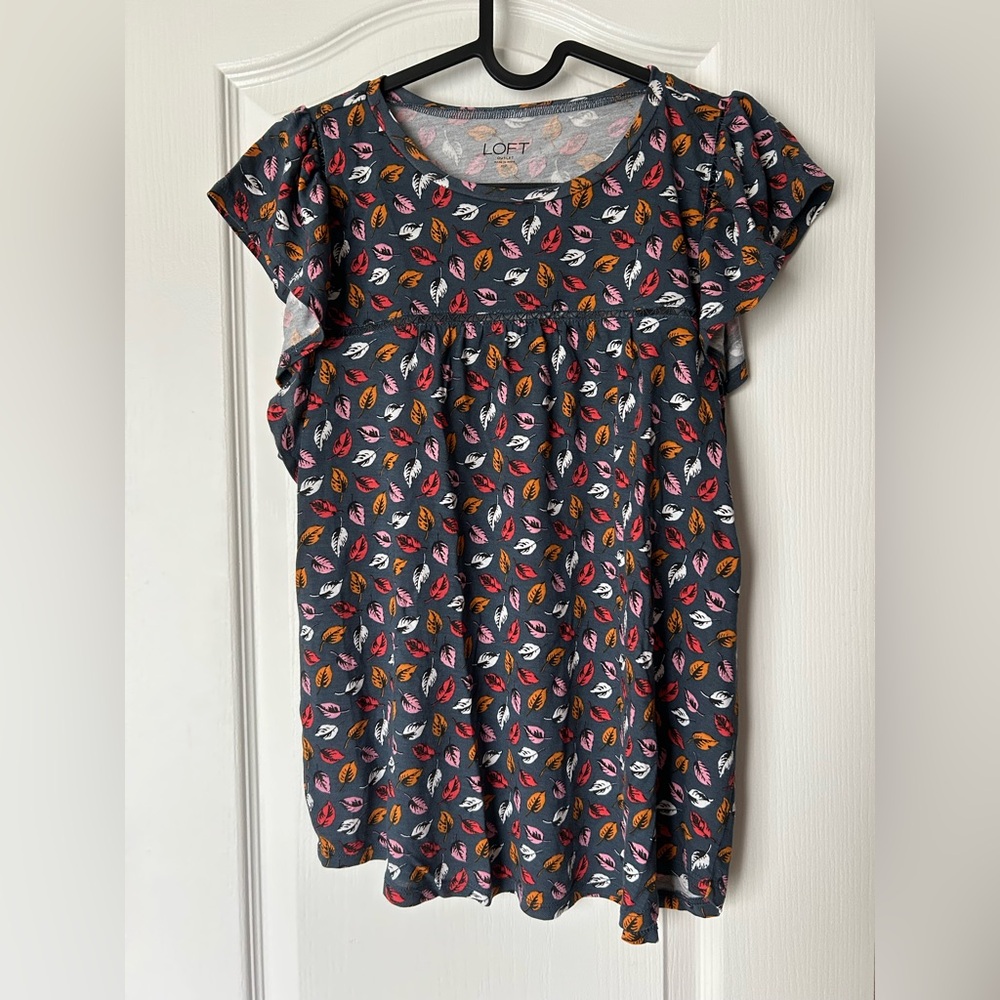 Loft Fall Leaves Blue Blouse , size m